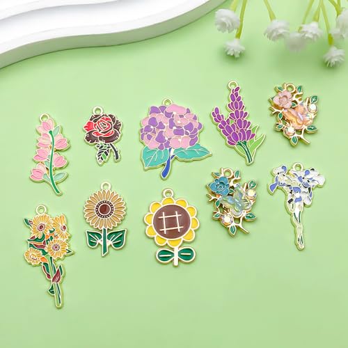 Sailanzi 20pcs Alloy enamel flower series Pendant Jewelry Making DIY Keychain Earrings Pendant Various Design Charms for Jewelry Making Bracelets Necklace (SN1100) - color: SN1100