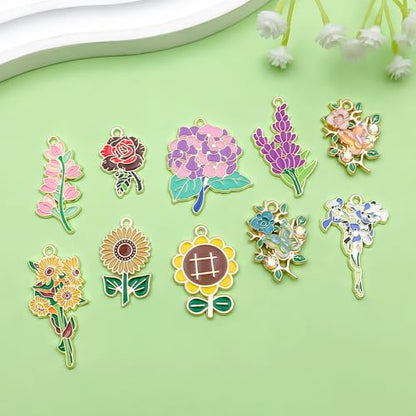 Sailanzi 20pcs Alloy enamel flower series Pendant Jewelry Making DIY Keychain Earrings Pendant Various Design Charms for Jewelry Making Bracelets Necklace (SN1100) - color: SN1100