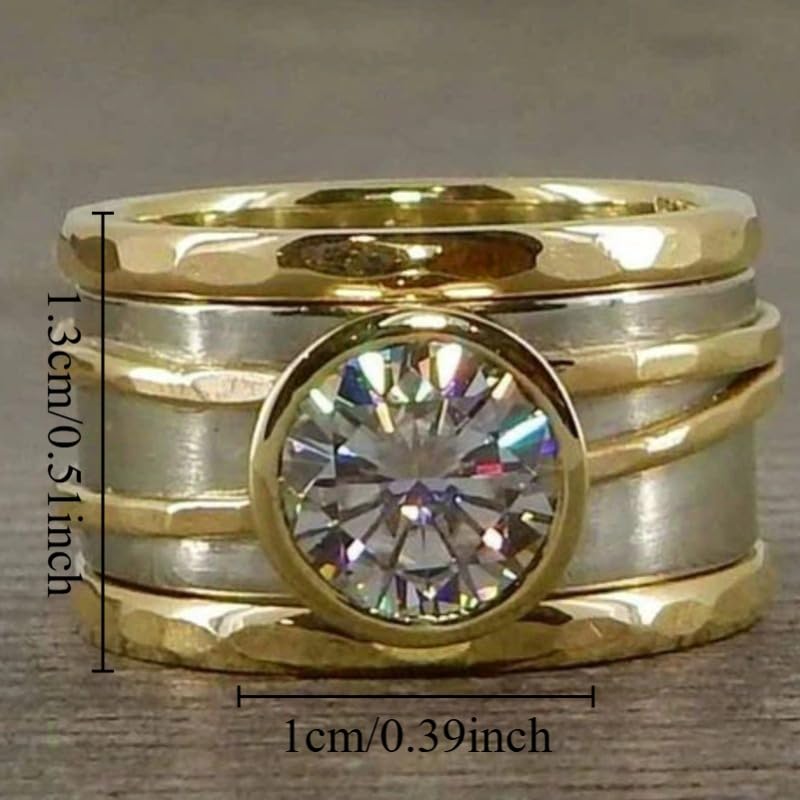 Trendy Two Tone Zirconia Multilayer Band Ring for Women Statement Jewelry