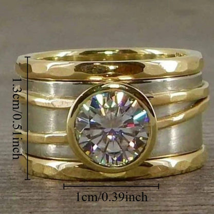 Trendy Two Tone Zirconia Multilayer Band Ring for Women Statement Jewelry