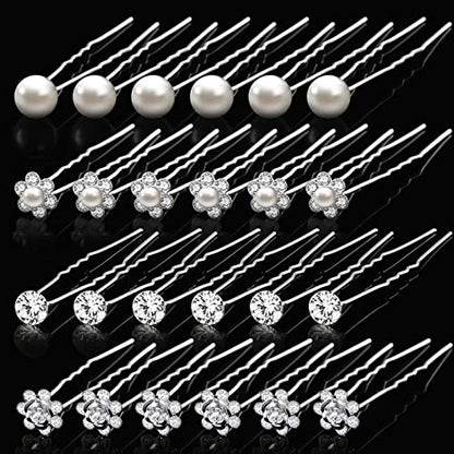 MTLEE 40 Pcs Rhinestone Hair Pins for Women Silver Flower Pearl | Hair Pins Decorative U Shape Diamond Wedding Hairs Accessories for Prom Brides Bridesmaids Women