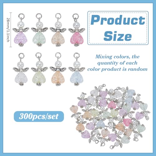 PH PandaHall 30pcs Angel Charms, Mixed Angel Wing Pendants Guardian Charms Heart Glass Bead for Jewelry Necklace Bracelet Earring Making DIY Craft Easter Decoration