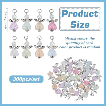PH PandaHall 30pcs Angel Charms, Mixed Angel Wing Pendants Guardian Charms Heart Glass Bead for Jewelry Necklace Bracelet Earring Making DIY Craft Easter Decoration