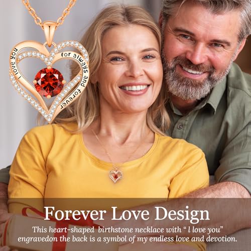 CDE Engraved Forever Love Heart Birthstone Necklace Jewelry Gifts for Women | Hypoallergenic,Nickel-Free & Lead-Free,3 x 3 mm 5A CZ Heart Pendant,Anniversary Christmas Birthday Gift for Girlfriend Wife - color: 01/07-Jan/July, style: Rose Gold Plated