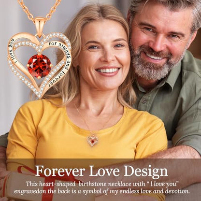 CDE Engraved Forever Love Heart Birthstone Necklace Jewelry Gifts for Women | Hypoallergenic,Nickel-Free & Lead-Free,3 x 3 mm 5A CZ Heart Pendant,Anniversary Christmas Birthday Gift for Girlfriend Wife - color: 01/07-Jan/July, style: Rose Gold Plated