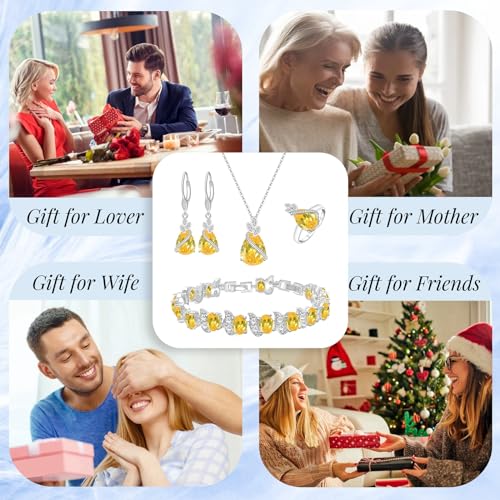 GZWHD Jewelry Set for Women CZ Earrings Necklace Ring Bracelet Set Prom Party Wedding Jewelry Gift for Mother Friend Wife - color: A-Yellow