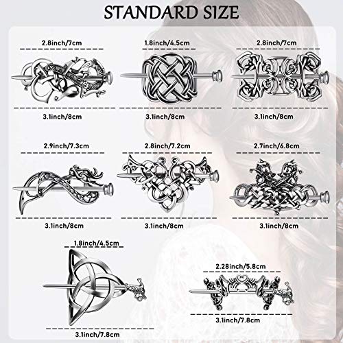 WILLBOND 8 Pcs Viking Celtic Hair Clips Vintage Celtic Knot Hair Slide Sticks Retro Silver Alloy Barrette Hairpins Viking Jewelry Accessories for Women Girls Scarf Sweater Gifts(Classic) - style: Classic
