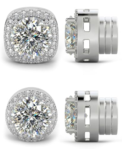 Magnetic Earrings for Men 5A Cubic Zirconia Stainless Steel Clip On Earring | 2 Pairs Fake Earrings Non Pierced Magnet Nose Stud Piercings for Women, 5/6/7/8MM Simulated Diamond, Gold/Silver/Black Color - color: Silver-Style One-7mm