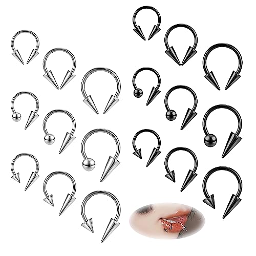 ZS 20G Spike Nose Rings Studs, 18G Stainless Steel Spike Stud Earrings, 16G Septum Lip Rings Cartilage Tragus Helix Piercing for Women Men - color: 18pcs 16g septum rings
