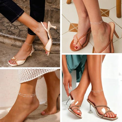 Kenivira 925 Sterling Silver Ankle Bracelets For Women Dainty Layered Waterproof 18K Gold Plated Anklets For Women Beach Adjustable Anklet Foot Jewellery - color: Beaded-S