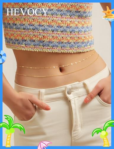 Gold Layered Waist Chain for Women, Adjustable Belly Chain | Adjustable layered waist chain for beach days, summer outfits, festivals, vacations, parties, and daily styling - style: Gold Style 6