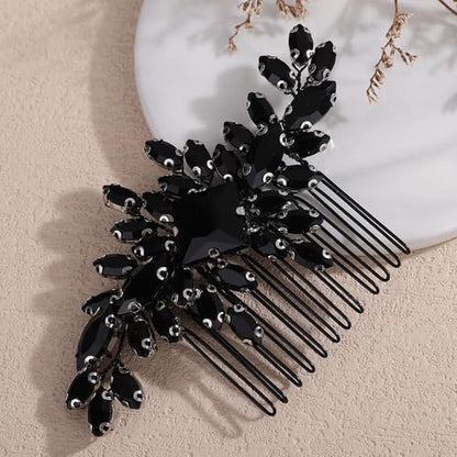 Square Rhinestone Hair Comb Silver Gold Rhinestone Wedding Headpiece Handmade Crystal Bridal Hair Comb Bridal Hairpiece for Brides Bridesmaid (silver black) - color: silver black