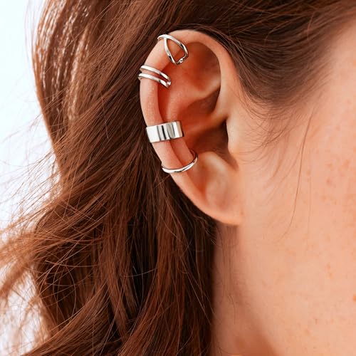 CHIC & ARTSY 925 Sterling Silver Ear Cuffs for Women, Non Piercing Clip On Cartilage Cuffs, Adjustable Fake Conch & Helix Earrings, Gold Plated & Oxidized Various Styles - color: ear cuff #3