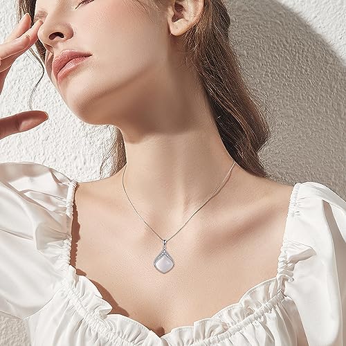 YAFEINI Teardrop Necklace Sterling Silver Filigree Irish Pendant Necklace Natural Stone Moonstone/Lapis Lazuli/Larimar/Moss Agate Necklace Jewelry - color: Clear Teardrop necklace-April birthstone