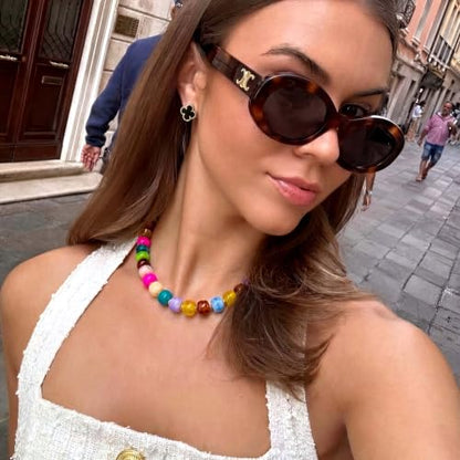 Chunky Beaded Necklace for Women, Colorful Trendy Statement Summer Jewelry Gift - color: necklace-42