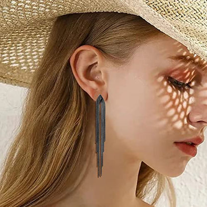 Long Earrings for Women Dangling Black Tassel Earrings Fringe Earrings Formal Elegant Earrings Bridesmaid Jewelry - style: Black