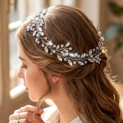 Rhinestone Bridal Hair Vine Silver Wedding Hair Pieces Crystal Hair Accessories for Women and Brides - color: silver