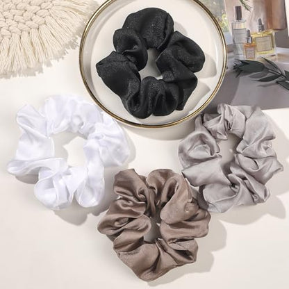 Hair Scrunchies for Women - Hair Ties No Damage Both for Thick Hair or Thin Hair Curl Hair No Crease Scrunchies Ponytail Holder No Hurt Your Hair - color: Black White Gray Dark Gray