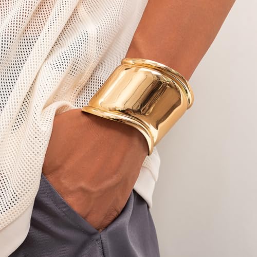Chunky Silver Arm Cuff Bracelet for Women Trendy Thick Adjustable Wide Bicep Wrist Cuff Bangles Exaggerated Punk Open Bracelet Birthday Jewelry Gifts - color: Gold
