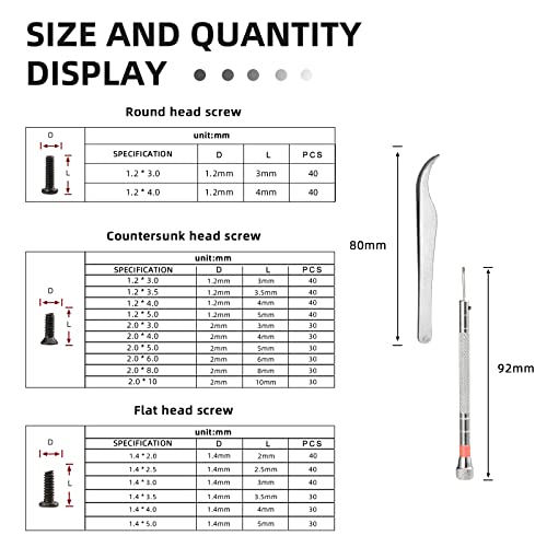 630 Pcs Tiny Micro Repair Screw Kit Eyeglass Sunglass Repair Kit with Screwdriver for Repair Spectacles, Watch, Jewelry