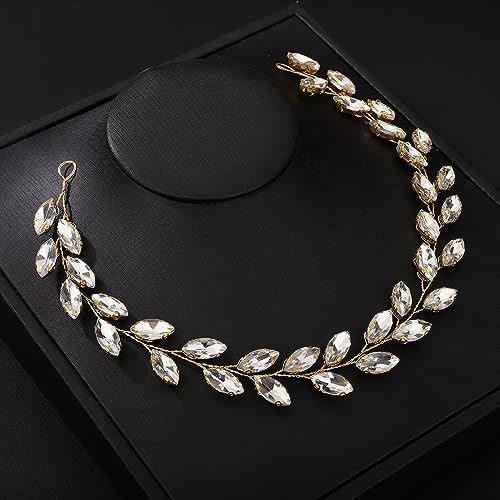 Teyglen Bride Wedding Crystal Hair Vine Full Gold Crystal Headband Bridal Hair Accessories Wedding Headpiece Handmade Rhinestone Hair Piece Headband for Women(Gold) - color: Gold