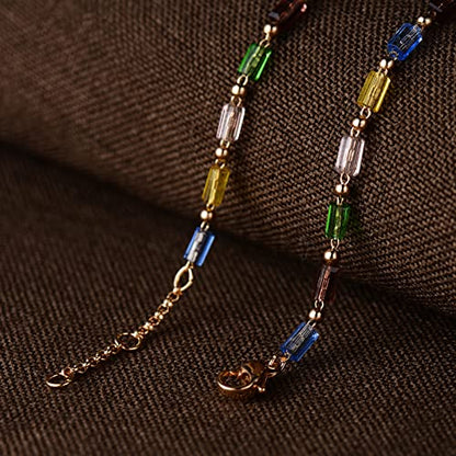 Gold Chain Bracelet for Women, 14K Gold Plated | Dainty Bracelets with Adjustable Chain, Trendy Jewelry Gift for Women - style: Colorful chain