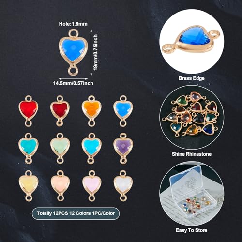 Elecrelive Crystal Heart Charms Rhinestone Heart Pendants Valentine Charms for Necklace Bracelet Earring Wedding Jewelry - color: 12 Colors Birthstone