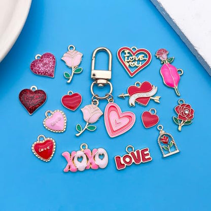 Youdiyla 50pcs Alloy enamel red pink Valentine's Day set Pendant Jewelry Making DIY Keychain Earrings Pendant Various Design Charms for Jewelry Making Bracelets Necklace (SN1045) - color: SN1045