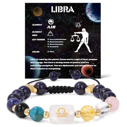 Zodiac Bracelets for Women 12 Constellations Healing Crystal Stone Beads Bracelet Birthday Zodiac Gifts Horoscope Spiritual Bracelet - color: Libra-2