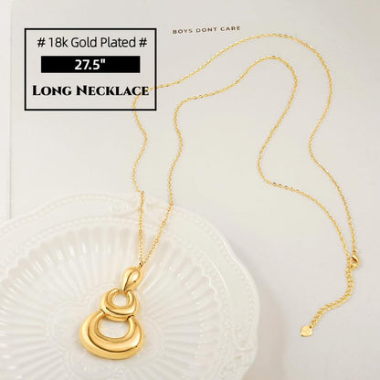 PEARLADA 18k Gold Plated Chain Long Necklace, Boho Sweater Necklace for Women, Geometric Pendant Y Necklace - color: 3 Layered Hoop