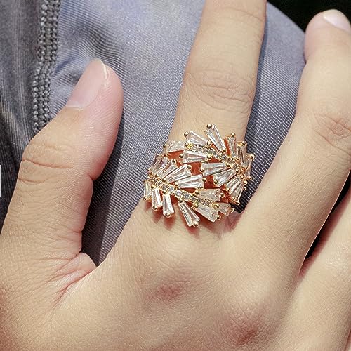 Lavencious Art Cocktail Fashion Ring Size Adjustable From 6-8.5 Cubic Zirconia Jewelry - color: Gold