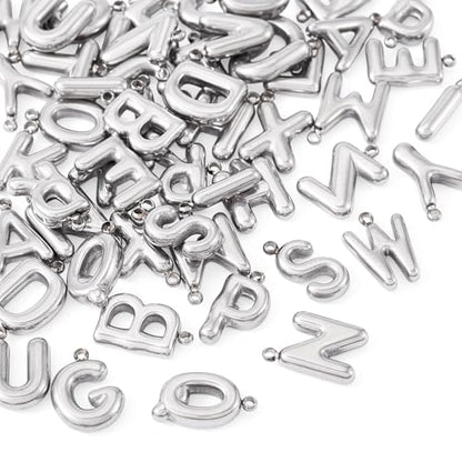 Beadthoven 52Pcs 26 Letter Charms Silver Stainless Steel Initial A-Z Alphabet Pendant Small Capital ABC Bubble Letter Metal Charms Cute Jewelry Accessory for DIY Necklace Earring Keychain Craft Making