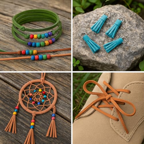 Mandala Crafts 5mm Beige Faux Suede Vegan Leather, Jewelry Making | 50 Yards Durable Flat Leather Strings, Laces & Strips for Bracelets, Necklaces, Braiding, Dream Catchers Supplies & Chokers - color: Beige, size: 5mm 50 Yards