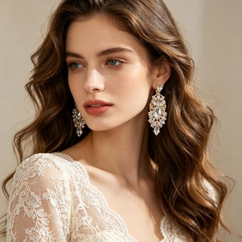 Rhinestone Drop Earrings for Women Chunky Gold Crystal Teardrop Earrings Statement Wedding Party Prom Bridal Jewelry - color: Silver