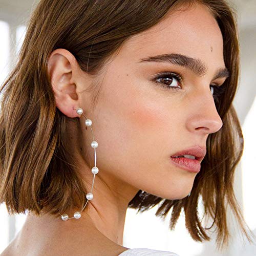 Jumbo Huge Hoops Large Pearls Thin Gold Silver Dangle Lightweight Fashion Chic Jewelry Gift for Women - size: 120mm gold