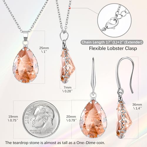 Linawe Crystal Jewelry Sets for Women, Imitation Diamond Pendant Necklace, Rhinestone Drop Dangle Earrings, Birthstone Cubic Zirconia Matching Wedding Jewelry, 14K Gold/Rose Gold/Silver Tones - color: Silver,Citrine,Nov