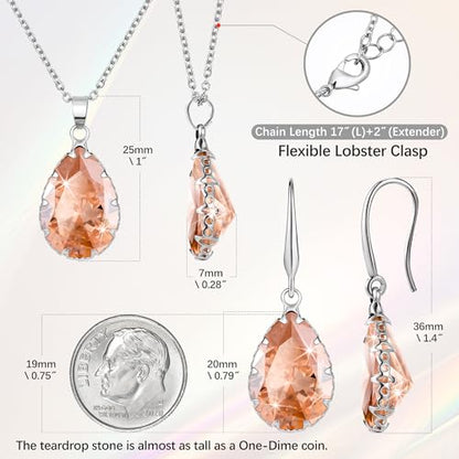 Linawe Crystal Jewelry Sets for Women, Imitation Diamond Pendant Necklace, Rhinestone Drop Dangle Earrings, Birthstone Cubic Zirconia Matching Wedding Jewelry, 14K Gold/Rose Gold/Silver Tones - color: Silver,Citrine,Nov