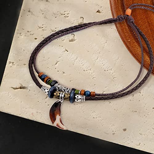 Wood Bead Necklace Africa Wooden Chain Statement Unisex Chunky Necklaces - color: Tooth Necklace