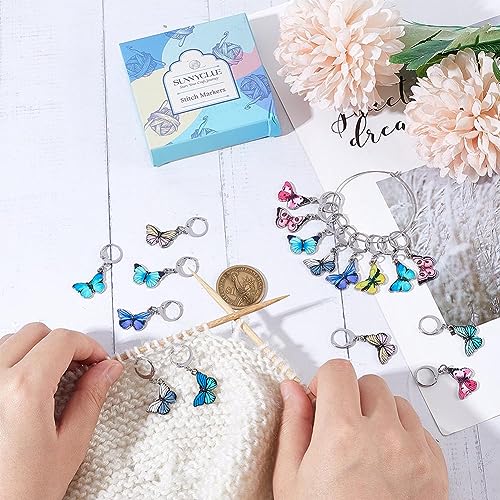 SUNNYCLUE 1 Box 20Pcs Stitch Markers Cute Butterfly Lobster Clasp Charms Crochet Stitch Marker Removable Knitting Stitch Markers Metal Crocheting Markers for Sewing Weaving Knit Threading DIY Craft - color: 20pcs Silver Tone Butterfly Stitch Markers With