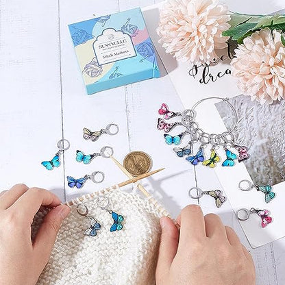 SUNNYCLUE 1 Box 20Pcs Stitch Markers Cute Butterfly Lobster Clasp Charms Crochet Stitch Marker Removable Knitting Stitch Markers Metal Crocheting Markers for Sewing Weaving Knit Threading DIY Craft - color: 20pcs Silver Tone Butterfly Stitch Markers With