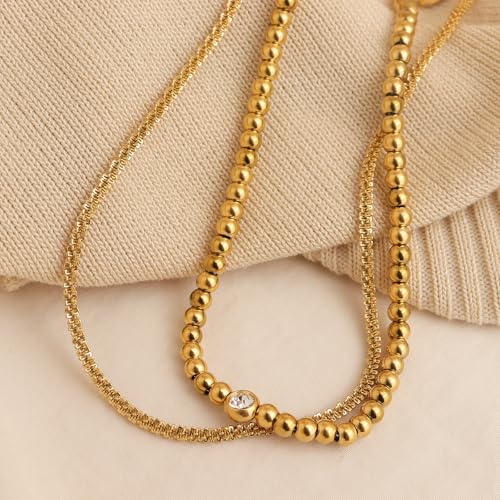 Jean Beau Gold Choker Necklace for Women, Simple 18K Gold Plated Adjustable Link Chain Prom Jewelry Gifts - color: Beaded Ball