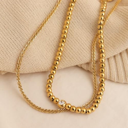 Jean Beau Gold Choker Necklace for Women, Simple 18K Gold Plated Adjustable Link Chain Prom Jewelry Gifts - color: Beaded Ball