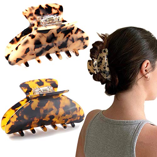 2 Pcs Large Hair Claw Clips Tortoise Shell Big Claw Hair Clips for Thick Hair Strong Hold No Slip Grip Hair Jaw Clips for Women - color: 2 Colors A(Tokyo,Ivory Tokyo)