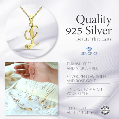 SEA OF ICE Letter Initial Necklace, Alphabet Letter Pendant Necklace, Sterling Silver, Gold, Rose Gold Necklace for Women, Elegant Initial Necklaces, Personalized Custom Women's Necklaces - color: Yellow Gold - L