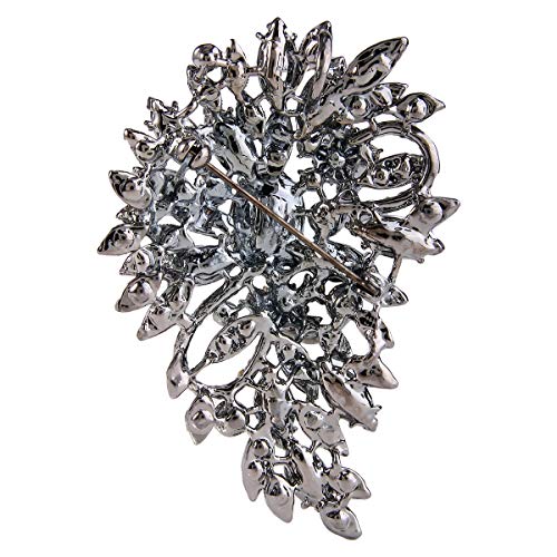 EVER FAITH Women's Austrian Crystal Wedding Flower Leaf Bouquet Brooch - color: Black Black-Tone