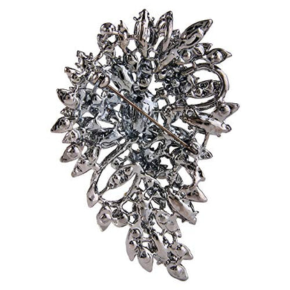 EVER FAITH Women's Austrian Crystal Wedding Flower Leaf Bouquet Brooch - color: Black Black-Tone