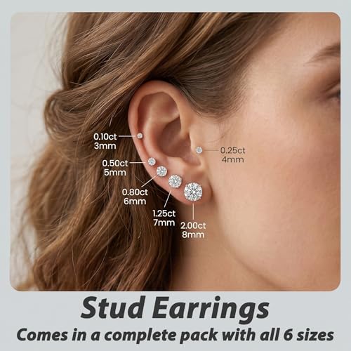 Stud Earrings Set, Round Clear Cubic Zirconia Ear Studs for Women and Men Sensitive Ears Stainless Steel CZ Earrings Hypoallergenic Cubic Zirconia Earrings Set Small Piercing Earring, 6 Pairs - color: 4-claw