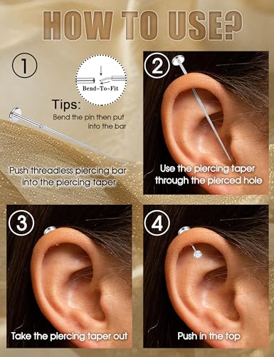 20G 18G Threadless Flat Back Earrings 316L Surgical Steel, 12PCS | Hypoallergenic Push in Stud Earrings, 14K Gold Plated Cartilage Earring Stacks, Helix Conch Tragus Nose Piercing Jewelry - color: Silver Tone, size: 18G-6MM Bar