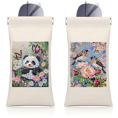 Diamond Art Painting Eye Glass Bag PU Sunglasses Glasses Storage Bag Built-in Glasses Cloth Press Automatic Closure - color: 2pcs-03