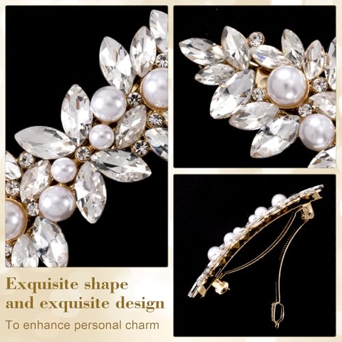 Joez Wonderful 2 Pcs Rhinestone Hair Clips, Pearl Bridal Hair Accessories for Women, Sparkly Crystal Hair Pins, Fancy Flower Hair Barrettes for Wedding, Bride (Gold, Silver) - color: Pearl (Gold, Silver)
